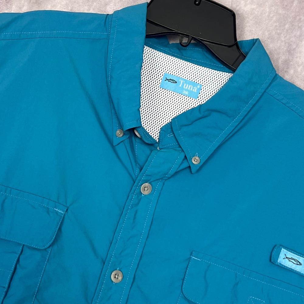 Tuna Fishing Shirt Mens 3XL Teal Blue Excellent S/S Ventilated PFG Style